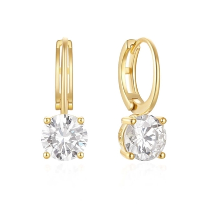 925 สตอร์ลิ่ง เงินมาถึง 18K ทอง Plated Solitaire สีขาว Cubic Zircon Huggies หูหู