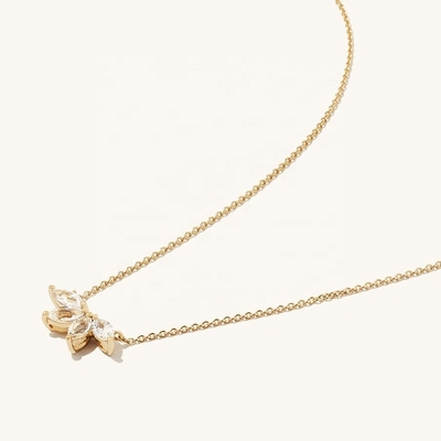 925 เงิน 14K โครงสร้อย 18 นิ้ว Marquise Topaz จี้ และเพชรสีขาว