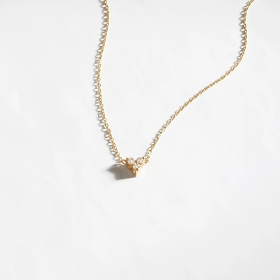 18K Gold เซอร์คอน จี้ Silver Chain Trio Diamond Cubic เซอร์คอน Necklace สร้อยคอทองเหลือง