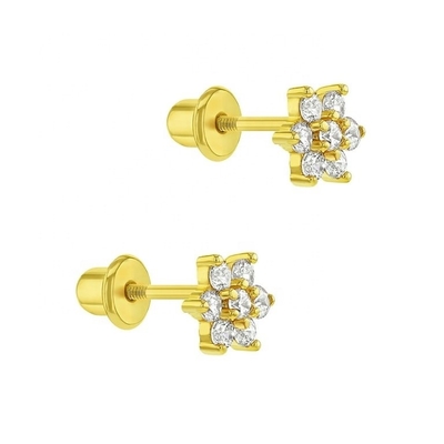 5MM 18k ทองคําเคลือบดอกไม้หูเด็ก ของขวัญที่สมบูรณ์แบบสําหรับเด็กใน 925 เงินสเตอร์ลิง