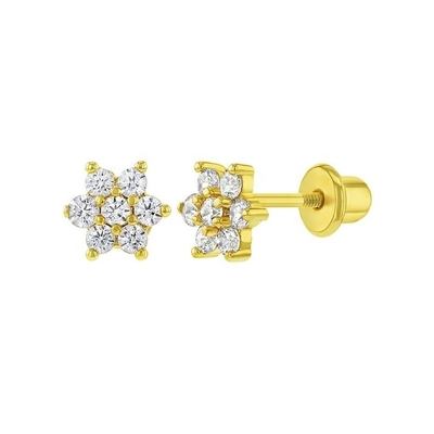 5MM 18k ทองคําเคลือบดอกไม้หูเด็ก ของขวัญที่สมบูรณ์แบบสําหรับเด็กใน 925 เงินสเตอร์ลิง