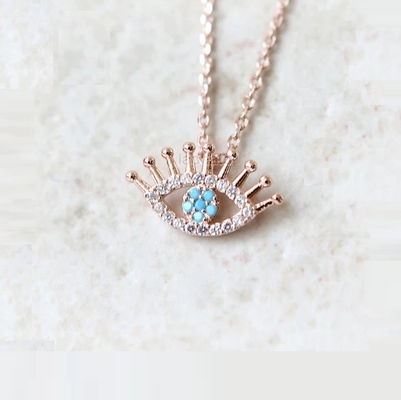925 เงินสเตอร์ลิ่ง มิโคร Pave Clear CZ และสีเทอร์คิวาส Evils Eyes Pendant Necklace Necklaces