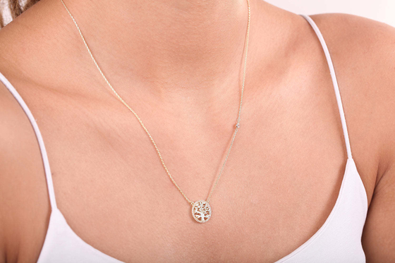 โอกาสงานปาร์ตี้ 18K ทองคํา Plated สเตอร์ลิ่งเงินต้นไม้ของชีวิต Pendant Necklace สําหรับผู้หญิง