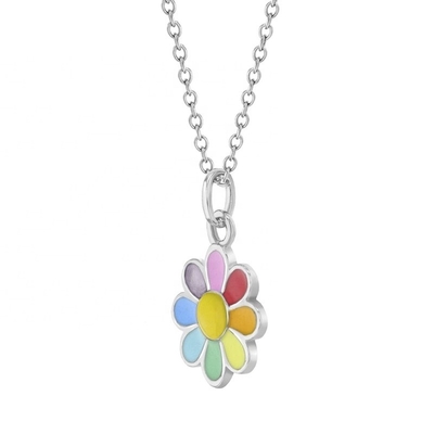 925 สตอร์ลิง เงินสายรุ้งเอมเมล ดาซี่ Pendant Necklaces สําหรับเด็กและเด็กผู้หญิง