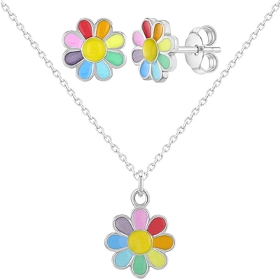 925 สตอร์ลิง เงินสายรุ้งเอมเมล ดาซี่ Pendant Necklaces สําหรับเด็กและเด็กผู้หญิง