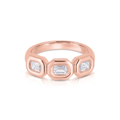 แหวนทองเหลืองทองเหลืองทองเหลืองสามเสื้อ ทําด้วยมือ มีหิน Zircon AAA และ 14K Gold Bezel
