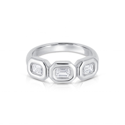 แหวนทองเหลืองทองเหลืองทองเหลืองสามเสื้อ ทําด้วยมือ มีหิน Zircon AAA และ 14K Gold Bezel