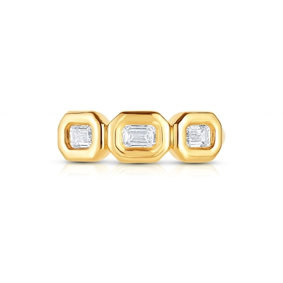แหวนทองเหลืองทองเหลืองทองเหลืองสามเสื้อ ทําด้วยมือ มีหิน Zircon AAA และ 14K Gold Bezel