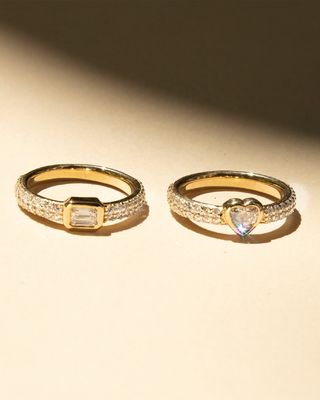 14K Gold Double Row Pave Diamond Heart-Shaped Engagement Ring Size 5-10 with AAA CZ Stone