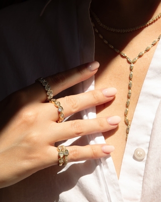 925 Sterling Silver 14K Gold Bezel Oval Eternity Ring for Women Engagement Occasion