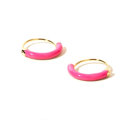 925 สเตอร์ลิงสิลเวอร์วงจร 18 มิลลิเมตร Dia ห่วงs ด้วย Hot Pink Enamel และ 18K Gold การชุบ