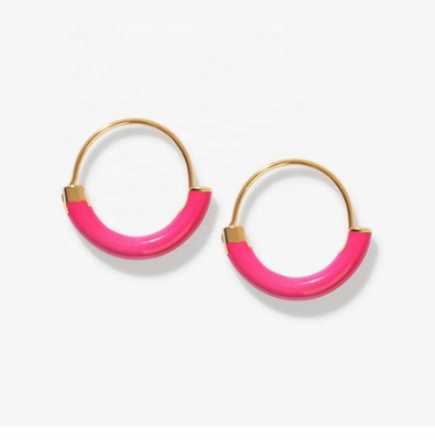 925 สเตอร์ลิงสิลเวอร์วงจร 18 มิลลิเมตร Dia ห่วงs ด้วย Hot Pink Enamel และ 18K Gold การชุบ
