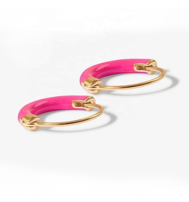 925 สเตอร์ลิงสิลเวอร์วงจร 18 มิลลิเมตร Dia ห่วงs ด้วย Hot Pink Enamel และ 18K Gold การชุบ