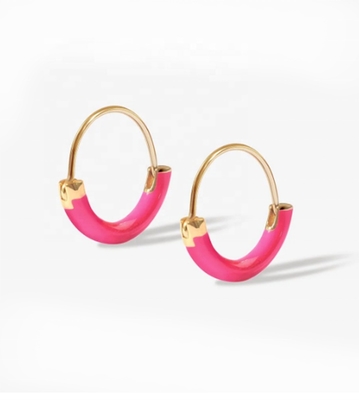 925 สเตอร์ลิงสิลเวอร์วงจร 18 มิลลิเมตร Dia ห่วงs ด้วย Hot Pink Enamel และ 18K Gold การชุบ