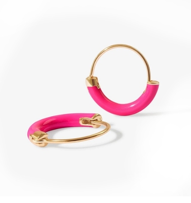 925 สเตอร์ลิงสิลเวอร์วงจร 18 มิลลิเมตร Dia ห่วงs ด้วย Hot Pink Enamel และ 18K Gold การชุบ