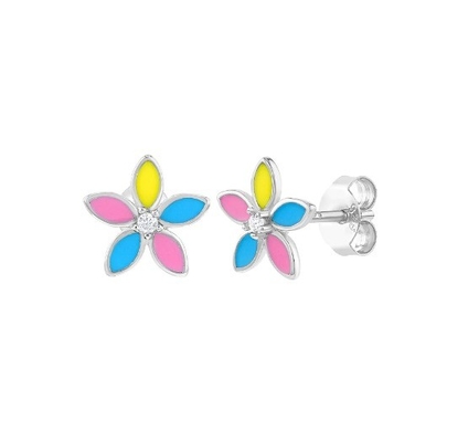 สีเหลืองเอ็มนาเมลหลายสี ดอกไม้ Stud หูหู 925 สตอร์ลิงเงิน ดอกไม้ Studs