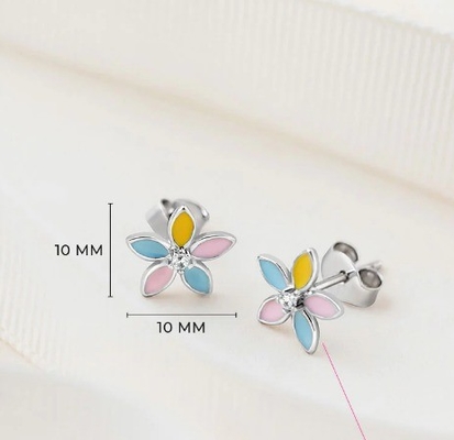 สีเหลืองเอ็มนาเมลหลายสี ดอกไม้ Stud หูหู 925 สตอร์ลิงเงิน ดอกไม้ Studs