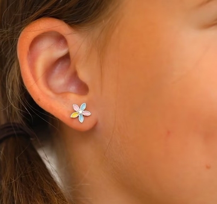 สีเหลืองเอ็มนาเมลหลายสี ดอกไม้ Stud หูหู 925 สตอร์ลิงเงิน ดอกไม้ Studs