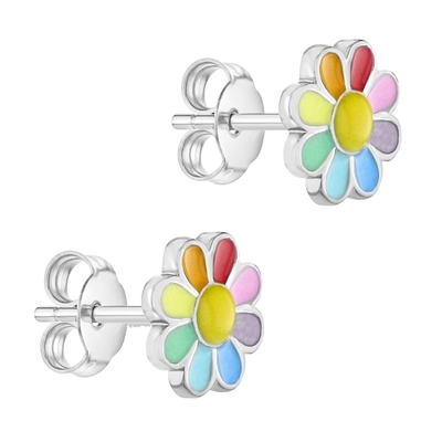 925 สเตอร์ลิง เงินเอ็มนาเมล สีสันหลากหลายเจ้าหญิง สวยงาม ดอกไม้ Stud หูหูสําหรับของขวัญสาว