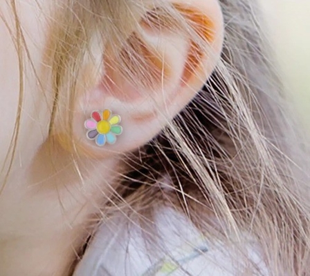 925 สเตอร์ลิง เงินเอ็มนาเมล สีสันหลากหลายเจ้าหญิง สวยงาม ดอกไม้ Stud หูหูสําหรับของขวัญสาว
