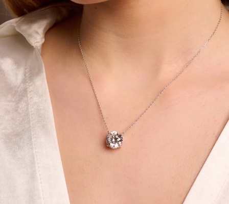 Elegant 18K Gold Plated Round Cut 925 Sterling Silver Necklace for Fashion Jewelry