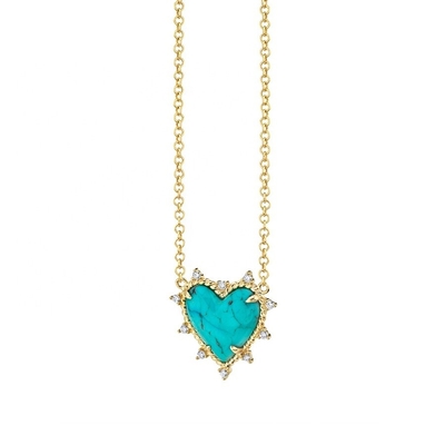 925 สตอร์ลิงเงินโซ่ พระเครื่อง เพชรและเทอร์คิวาส หัวใจ Twist Necklace ไม่มีเพชรโซ่