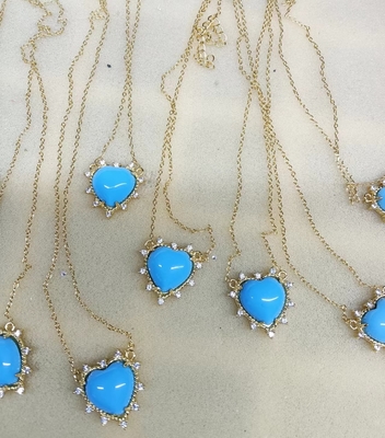 925 สตอร์ลิงเงินโซ่ พระเครื่อง เพชรและเทอร์คิวาส หัวใจ Twist Necklace ไม่มีเพชรโซ่