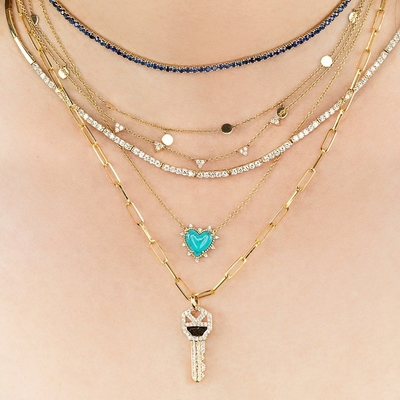 925 สตอร์ลิงเงินโซ่ พระเครื่อง เพชรและเทอร์คิวาส หัวใจ Twist Necklace ไม่มีเพชรโซ่