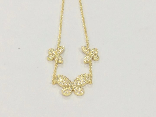 14K ทองคํา Triple Butterfly Chain Bracelet ชัดเจน CZ เงิน Chain Bracelet 925