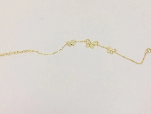 14K ทองคํา Triple Butterfly Chain Bracelet ชัดเจน CZ เงิน Chain Bracelet 925