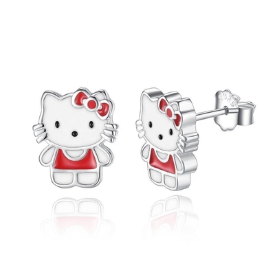 Kitty Childrens หูหูเงิน สีแดง สีขาว สีดํา พระเครื่องใน 925 เงิน