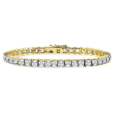 ยูนิเซ็กซ์ ทําด้วยมือ 18K ทอง ฮิปฮอป ตัดสี่เหลี่ยมเหล็ก CZ 925 เงินสเตอร์ลิ่ง สตาร์ลิ่ง เทนนิสแขน