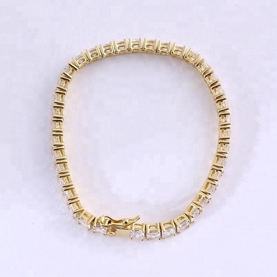 ยูนิเซ็กซ์ ทําด้วยมือ 18K ทอง ฮิปฮอป ตัดสี่เหลี่ยมเหล็ก CZ 925 เงินสเตอร์ลิ่ง สตาร์ลิ่ง เทนนิสแขน