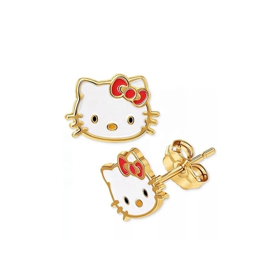 18K ทองคําเคลือบ Hello Kitty สร้อยหูสแตนเมลสําหรับเด็กผู้หญิงใน 925 เงินสเตอร์ลิง