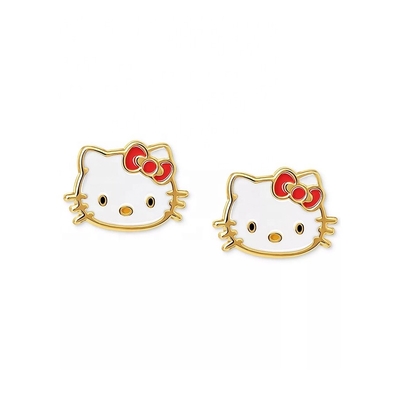 18K ทองคําเคลือบ Hello Kitty สร้อยหูสแตนเมลสําหรับเด็กผู้หญิงใน 925 เงินสเตอร์ลิง
