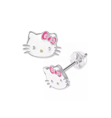 18K ทองคําเคลือบ Hello Kitty สร้อยหูสแตนเมลสําหรับเด็กผู้หญิงใน 925 เงินสเตอร์ลิง