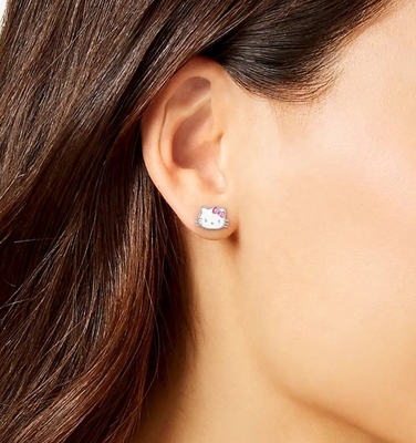 18K ทองคําเคลือบ Hello Kitty สร้อยหูสแตนเมลสําหรับเด็กผู้หญิงใน 925 เงินสเตอร์ลิง