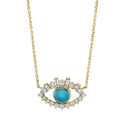 18K เหรียญทอง Baguette Cubic Zircon 925 สตอร์ลิงเงิน หญิง Evil Eye Necklace