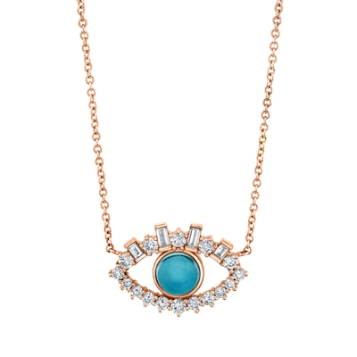 18K เหรียญทอง Baguette Cubic Zircon 925 สตอร์ลิงเงิน หญิง Evil Eye Necklace