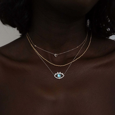 18K เหรียญทอง Baguette Cubic Zircon 925 สตอร์ลิงเงิน หญิง Evil Eye Necklace