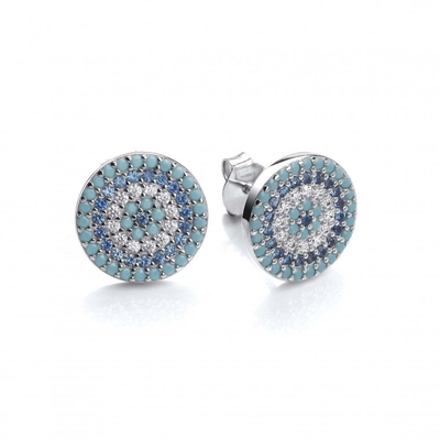 ZIRCON Circle 18K ทองคําเคลือบด้วยมือ Micron Pave CZ Eye Turkiye Design Stud Earring 925 สเตอร์ลิงสิลเวอร์