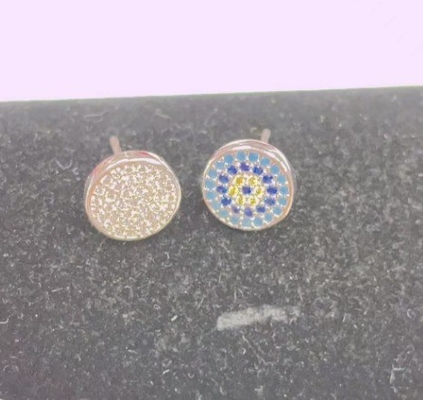 ZIRCON Circle 18K ทองคําเคลือบด้วยมือ Micron Pave CZ Eye Turkiye Design Stud Earring 925 สเตอร์ลิงสิลเวอร์
