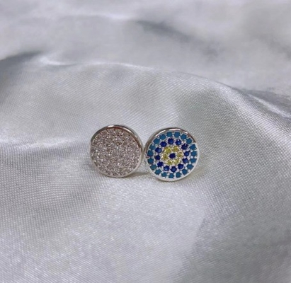 ZIRCON Circle 18K ทองคําเคลือบด้วยมือ Micron Pave CZ Eye Turkiye Design Stud Earring 925 สเตอร์ลิงสิลเวอร์