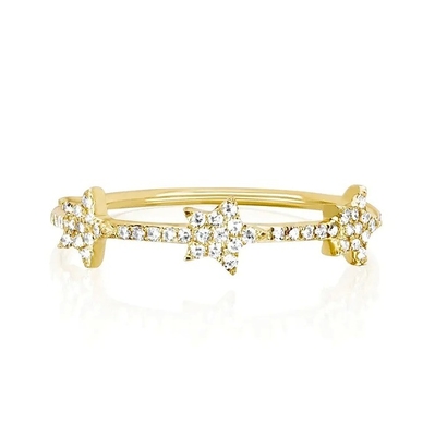 18K ทอง Plated เงิน CZ ดาวประกาศวงแหวนสําหรับผู้หญิง Micro Pave การจัดตั้งรับรอง