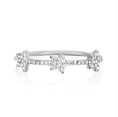 18K ทอง Plated เงิน CZ ดาวประกาศวงแหวนสําหรับผู้หญิง Micro Pave การจัดตั้งรับรอง