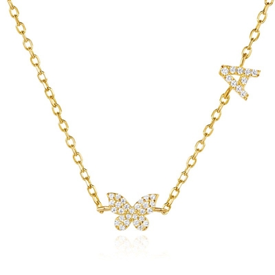 สร้อยคอ Mini 18K ทองคําขาว Micron Pave CZ Butterfly 925 สตอร์ลิ่ง เงิน Pendant