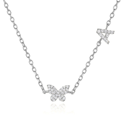 สร้อยคอ Mini 18K ทองคําขาว Micron Pave CZ Butterfly 925 สตอร์ลิ่ง เงิน Pendant