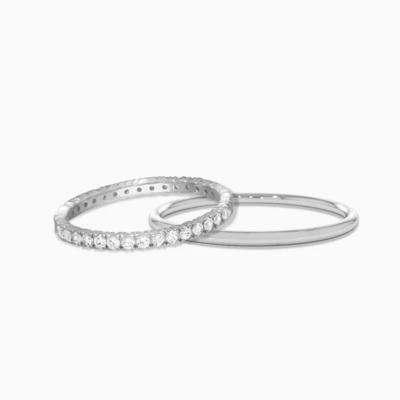 18K ทองคํา Plating Stacking Wedding Eternity Band แหวนสําหรับผู้หญิง 925 เหรียญสเตอร์ลิงเงินชุด