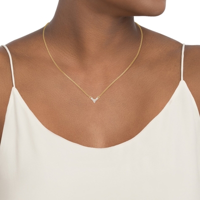 เครื่องประดับทรง V สีทอง 18K สําหรับผู้หญิง 925 สตอร์ลิงเงินคอ