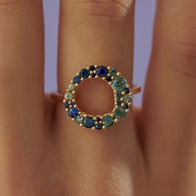 18K ทอง Bubble หลายสี Sapphire Cubic Zircon 925 สตอร์ลิงเงินวงแหวนผู้หญิง